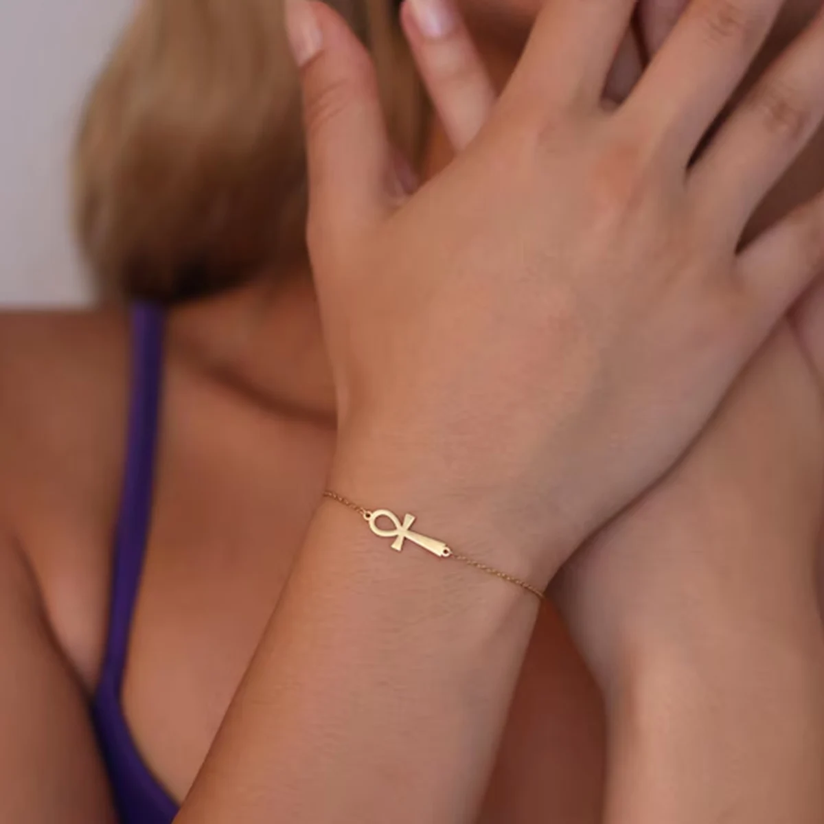 Egyptian Ankh Cross Bracelet For Women Vintage Gold Color Stainless Steel Key of Life Bracelet Egypt Jewelry Couple Gift