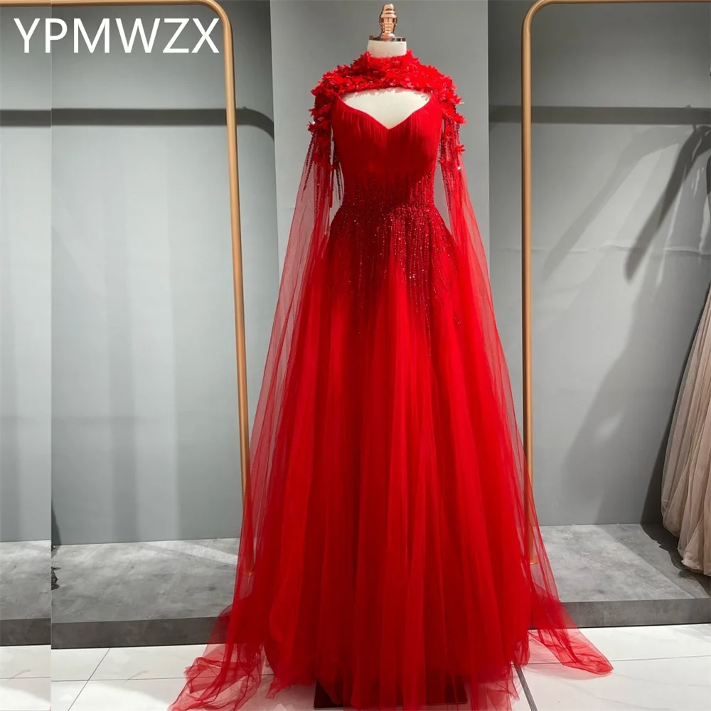 

Customized Prom Gown Evening Women Formal Dress YPMWZX V-neck A-line Floor Length Skirts Draped Tulle Bespoke Occasion Dresses P