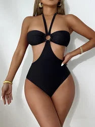 2024 Sexy One Piece Swimsuit Padded Swimwear Women Trikini Monokini Black Swimsuit Bodysuit Bathing Suit Swim Wear Beachwear XL