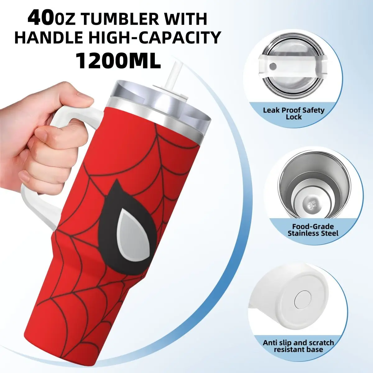 Stainless Steel Tumbler Spider Man Web Mugs Cup With Straws Camping Cold Drink Water Bottle Leakproof Large Thermal Cups