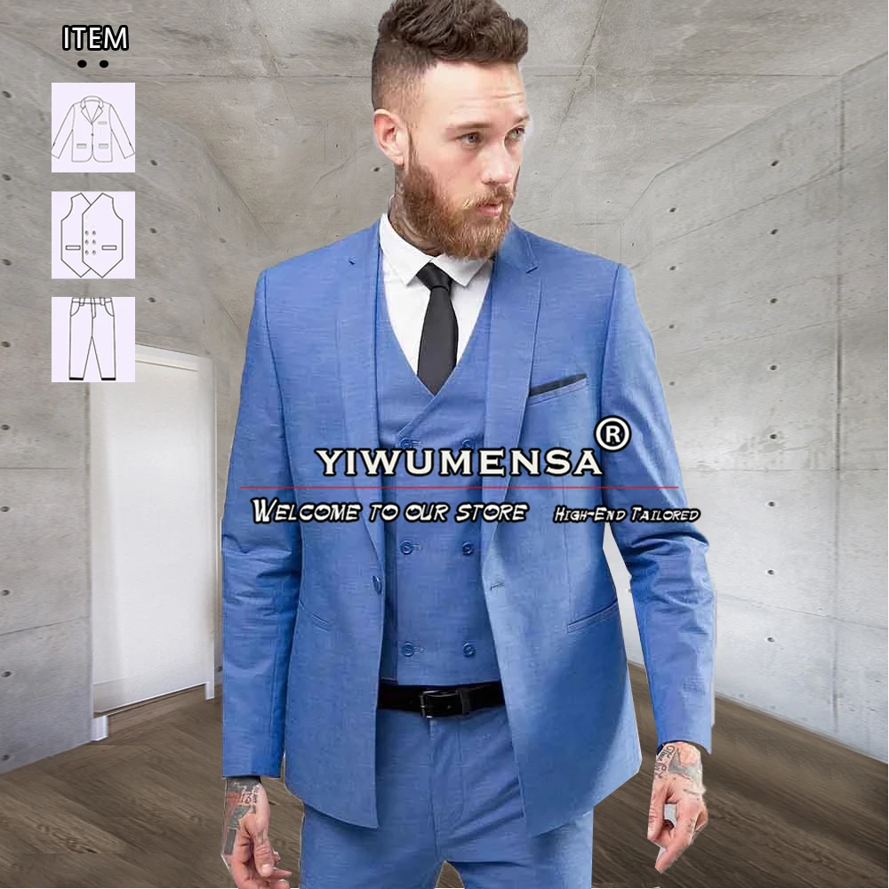 

Y338 Blue Suits Men Formal Business Office Wear Dress Plus Size Single Breasted Jacket Vest Pants Groom Man Wedding Tuxedo 2023