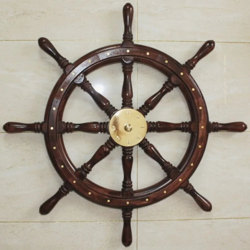 Wooden Ship Wheel Wall Decor, Nautical Hanging Ornament, Mediterranean Rustic Vintage Rudder Gift for Captain Home Office Bar