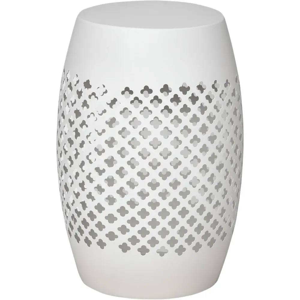 

12 Round White Hollow Drum Outdoor Side Table - Patio End Table for Indoor and Outdoor Use