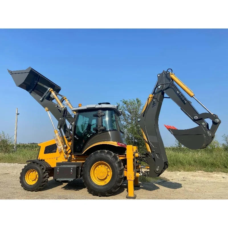 لودر حفارة حفار 4 × 4 - حفارة مشغولة ذات طرفين مباشرة من المصنع مع خيار دلو 6 في 1، محمل عجلات