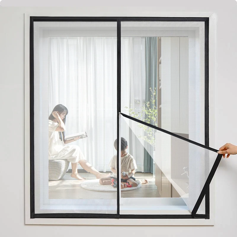 

1 Black Self-Adhesive Zippered Insect Window Screen Modern Style Durable Mesh, Easy to Install, Perfect for Bedroom & Kitchen