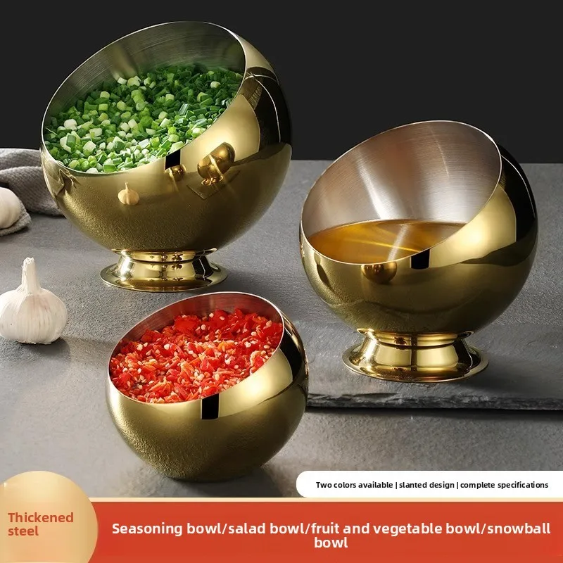 Stainless Steel Angled Sauce Bowl, Ball Shape Seasoning Pot for Hot Pot & Buffet
