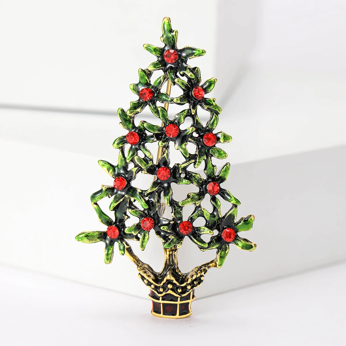 Openwork Christmas Tree Brooch Hollow Lapel Pin Xmas Holiday Decoration Craft Gift for Men and Women