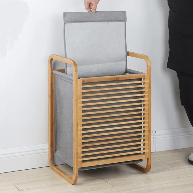 Laundry Bag Home Large Dirty Laundry Basket Bamboo Fabric With Cover Design Convenient Breathable Small Basket Storage Baskets