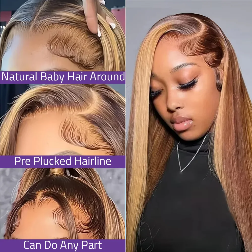 36 بوصة تسليط الضوء على 13x4 13x6 HD الدانتيل الباروكة الأمامية P4/27 ملون مستقيم 100% خصلات الشعر المستعار الإنسان للنساء 200 كثافة شعر ريمي