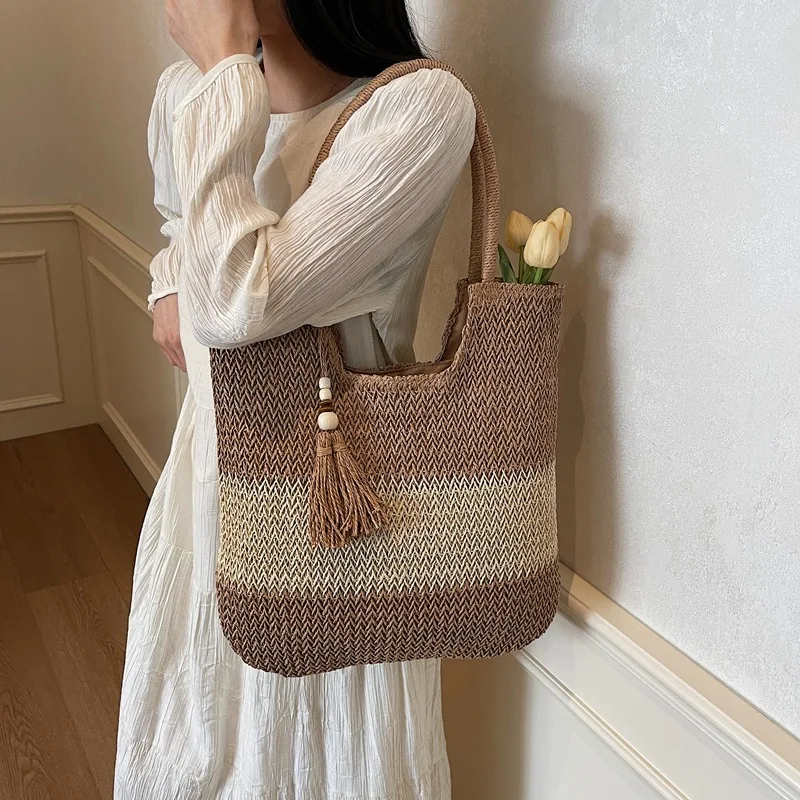 Large Capacity Commuting Leisure Grass For Women 2025 New Vacation Beach Woven Single Shoulder Tote Bag