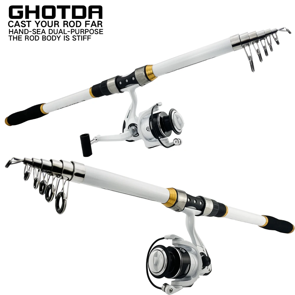 3.6/3.0/2.7/2.4/2.1M White Fishing Rod FRP Light/Hard Band Metal Fishing Reel Left Right Hand Folding Rocker Feeder Reservoir