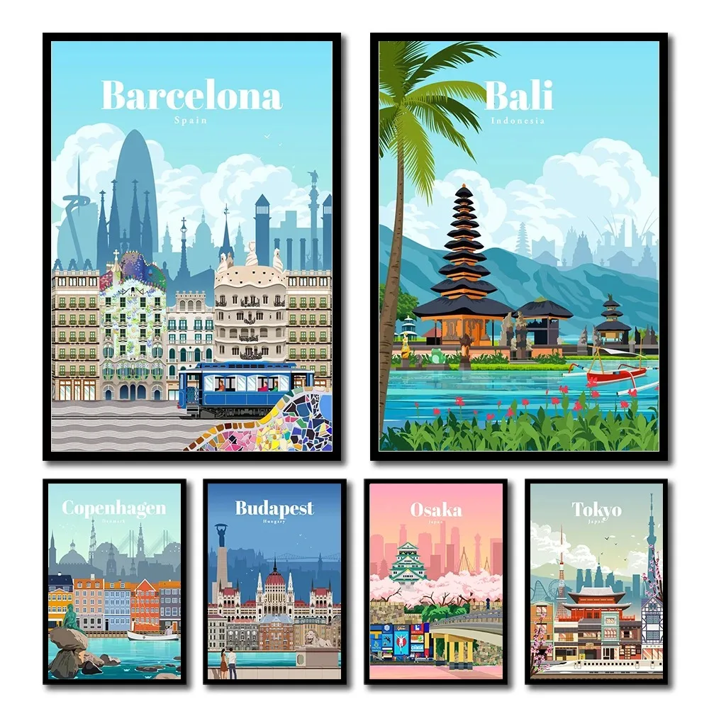 Amsterdam Tokyo London Iceland Bali Vancouver Travel Posters and Prints Modern Wall Art City Paintings Landscape Canvas Picture