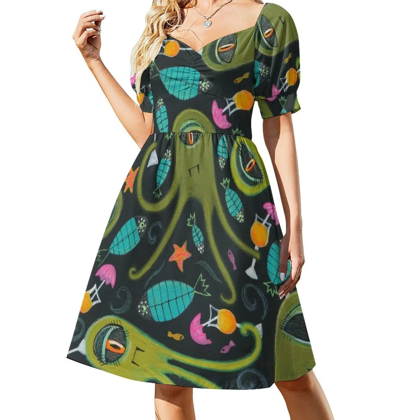 

Sea Monster Party Short-Sleeved Dress beach outfits for women party dresses woman