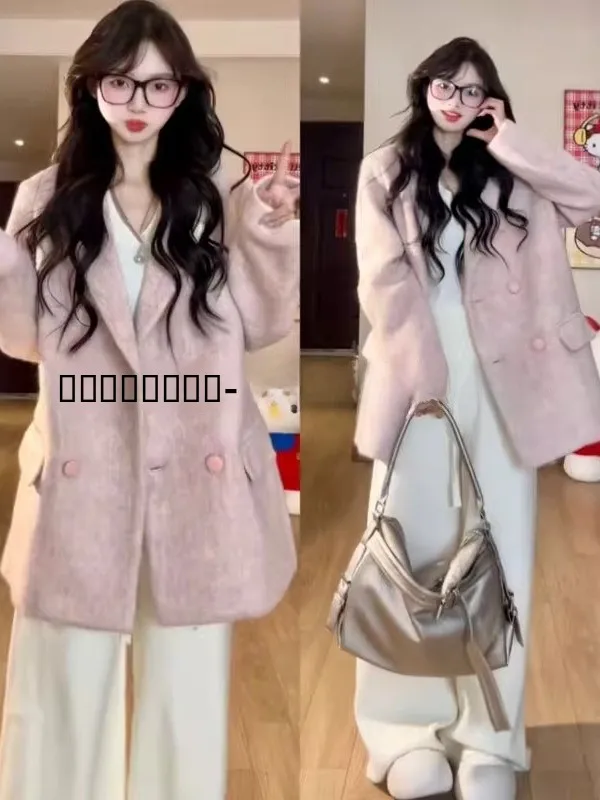 

Корейское шерстяное пальто средней длины с мягким отложным воротником, модная осенне-зимняя верхняя одежда с длинными рукавами, на пуговицах, однотонное