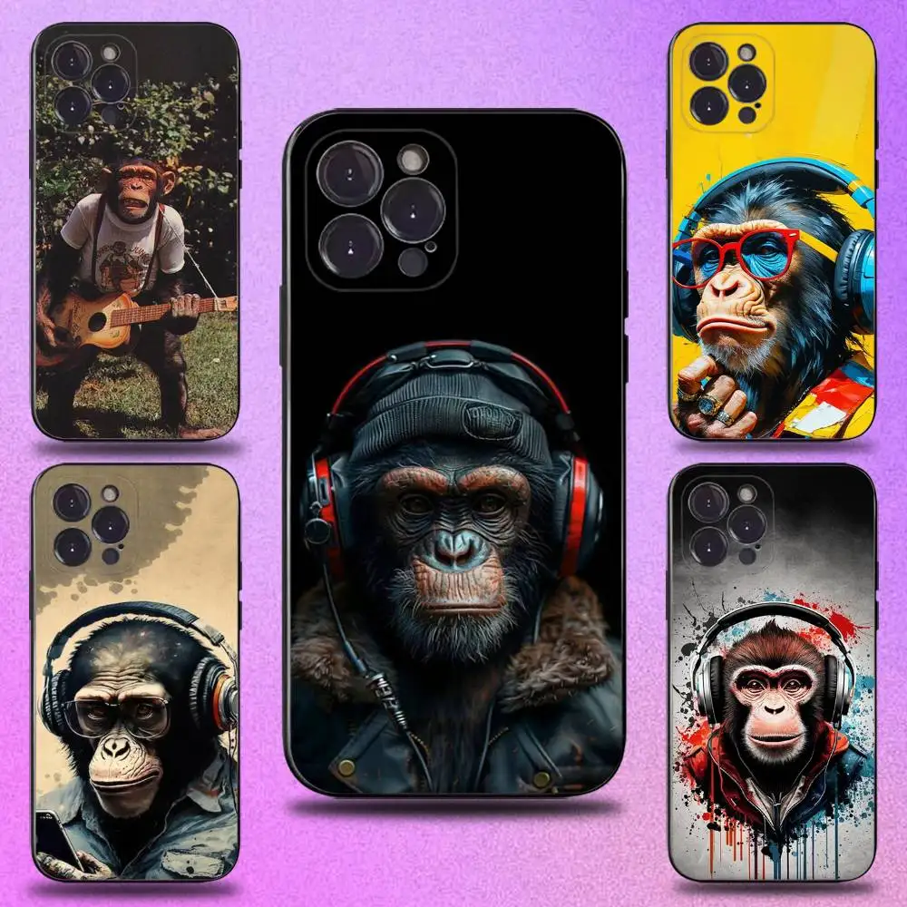 

Monkey Music Meme Phone Case For iPhone 17,16,15,14,13,12,11 Plus,Pro Max,XS,X,XR,SE,Mini,8,7,Soft Silicone Black Cover