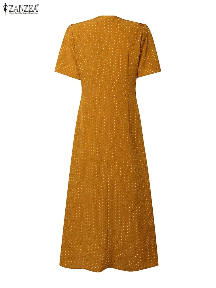 ZANZEA Frauen 2025, Sommerkleid, elegant, kurzärmelig, gepunktet, lässig, mit Schnürung, Urlaub, Midi-Robe, modisch, Arbeit, Vestidos