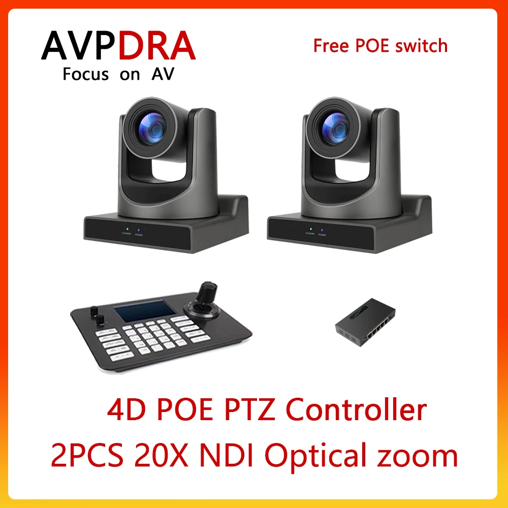 Free Shipping 2PCS NDI POE SDI PTZ Streaming Camera 20X Optical + 16X Digital Zoom,4D Joystick PTZ Controller Group Sales