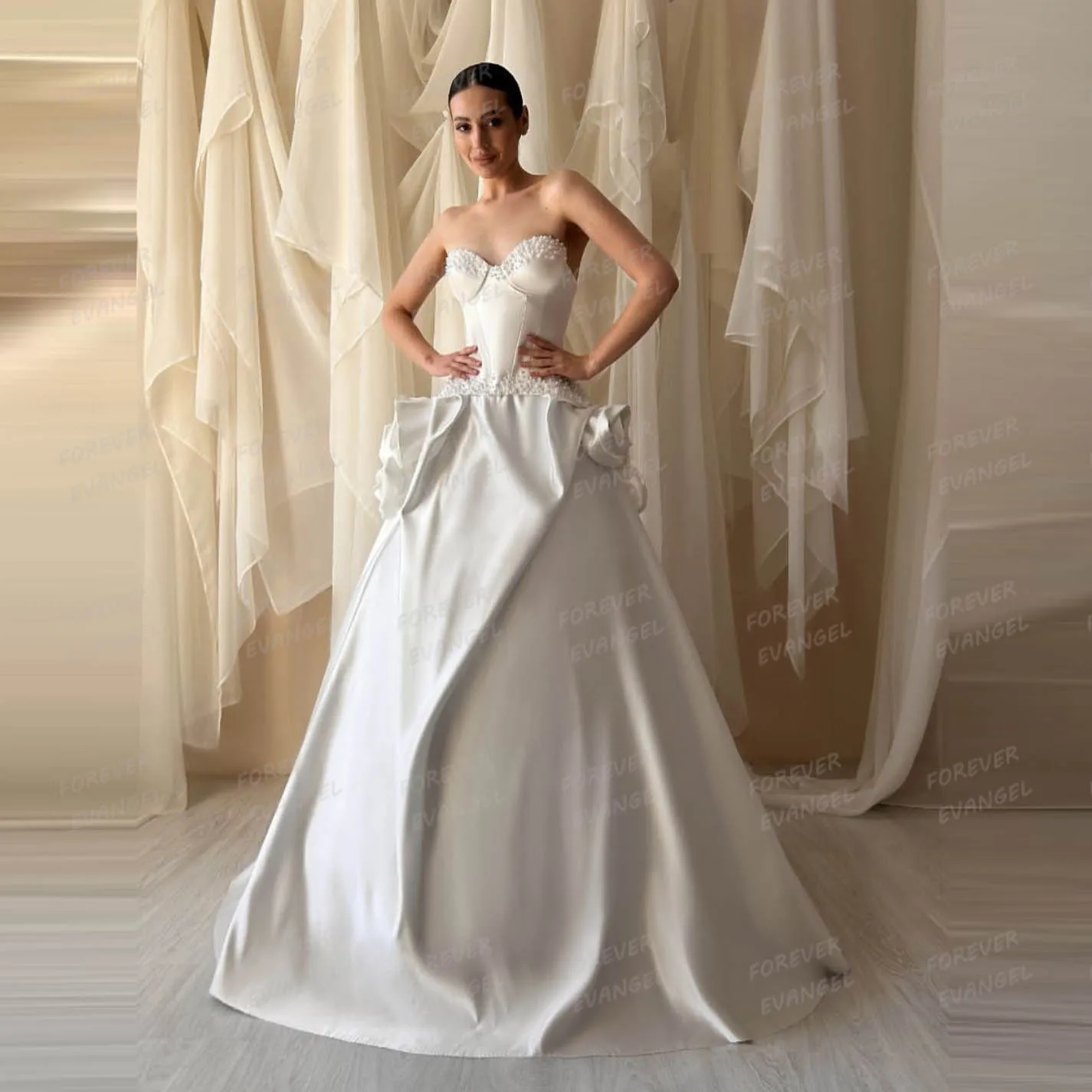 فساتين زفاف بسيطة على شكل حرف A للنساء من الدانتيل المنفوش والساتان والترتر سويب تراين فساتين العروس بدون ظهر مخصصة فيستدوس دي نوفيا