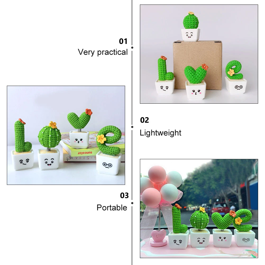 

4pcs Cactus Decorative Bonsai Resin Plant Ornament For Desktop Car Home Office Festival Decoration Green Simulation Indoor