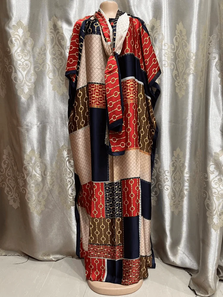African Dresses for Women Spring Autumn African Women Linen Printing Long Dress African Clothes Women