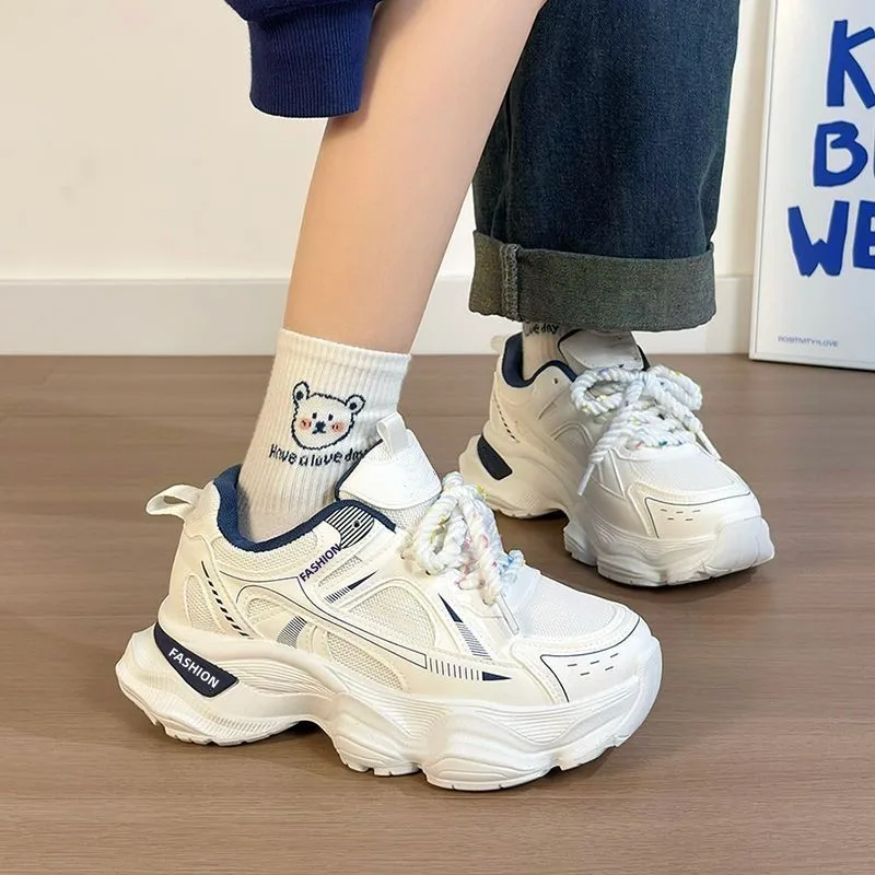 

2026 New Thick Bottom Sneakers Women Spring Autumn Casual Shoes Height Increasing Breathable Mesh Fashion Lace Up Tenis Feminino