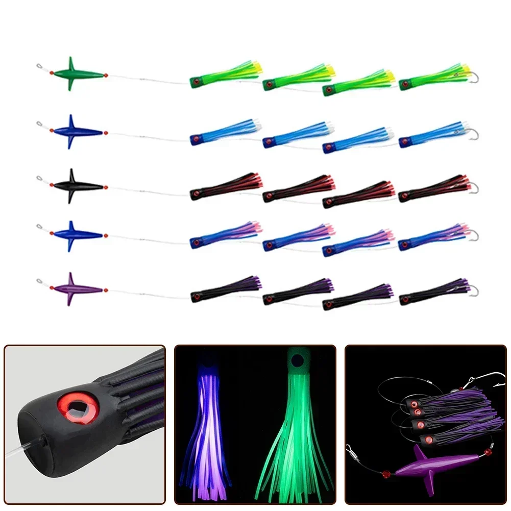 

1 Set Baits Rig Feather Trolling Lure Feather Rigs Bird Trolling Lures Squid Tuna Daisy Chain For Big Games Fishing Rigged Parts