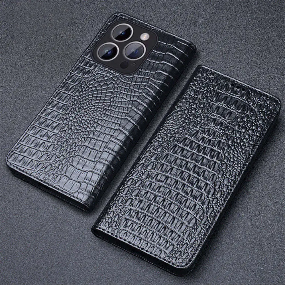 

Genuine Leather Crocodile Magnetic Flip Case for Apple iPhone 16 16 Pro Max Business Cover