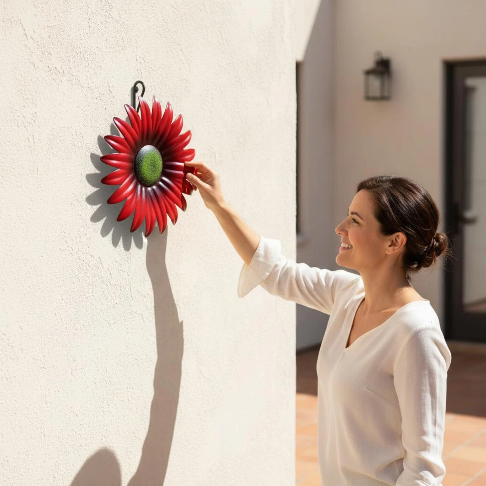 

3 Pieces Flower Metal Wall Art Indoor Outdoor Iron Flower Wall Hanging House Decoration Handmade Look Bright Colors for Yard
