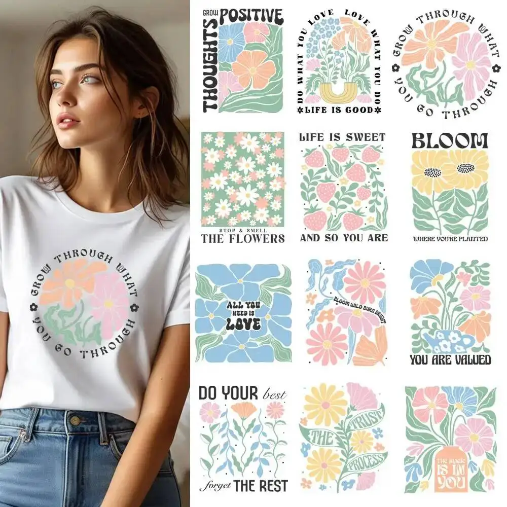 

Fashion Bohemian Style Flowers Transfer Patches For Clothes Applqiues DIY A-Level Washable T-shirts Iron-on Thermal Stickers