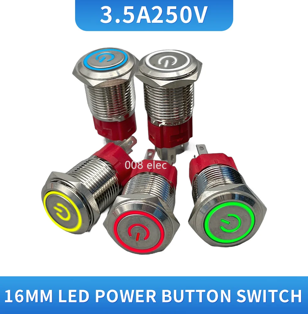 12/16/19/22mm Metal buttonself reset inching circular switch self-locking with lamp power supply start waterproof 12V 110V 22