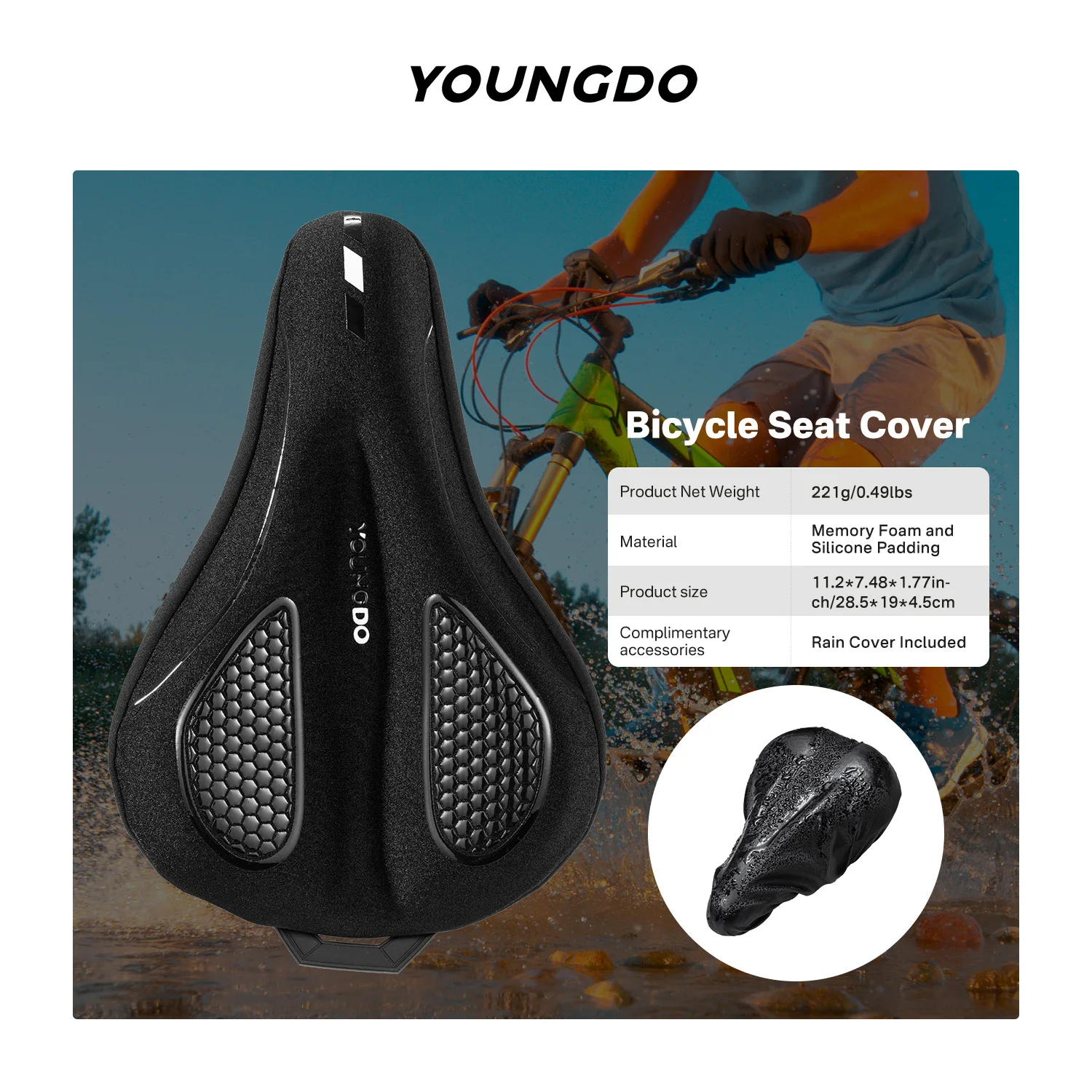 YOUNGDO Breathable Bicycle Saddle Seat Soft Road Bike Cushion for MTB Mountain Road Bike Accessories Cycling Gel Pad Seat Covers