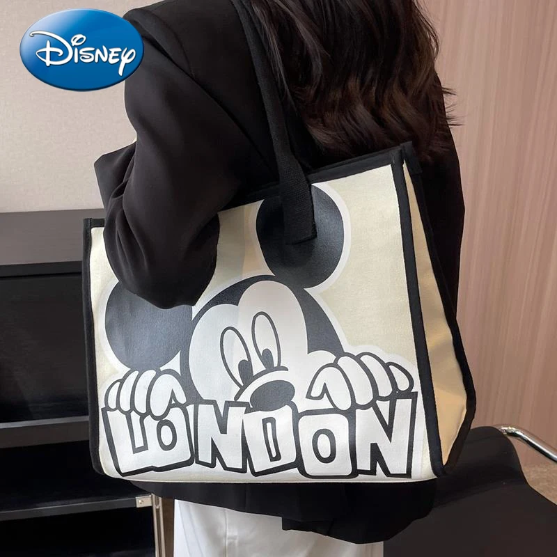 Disney New Mickey Canvas Bag for Women Summer New Versatile Shoulder Bag Commuter Handbag Large Capacity Messenger Bag Mommy Bag