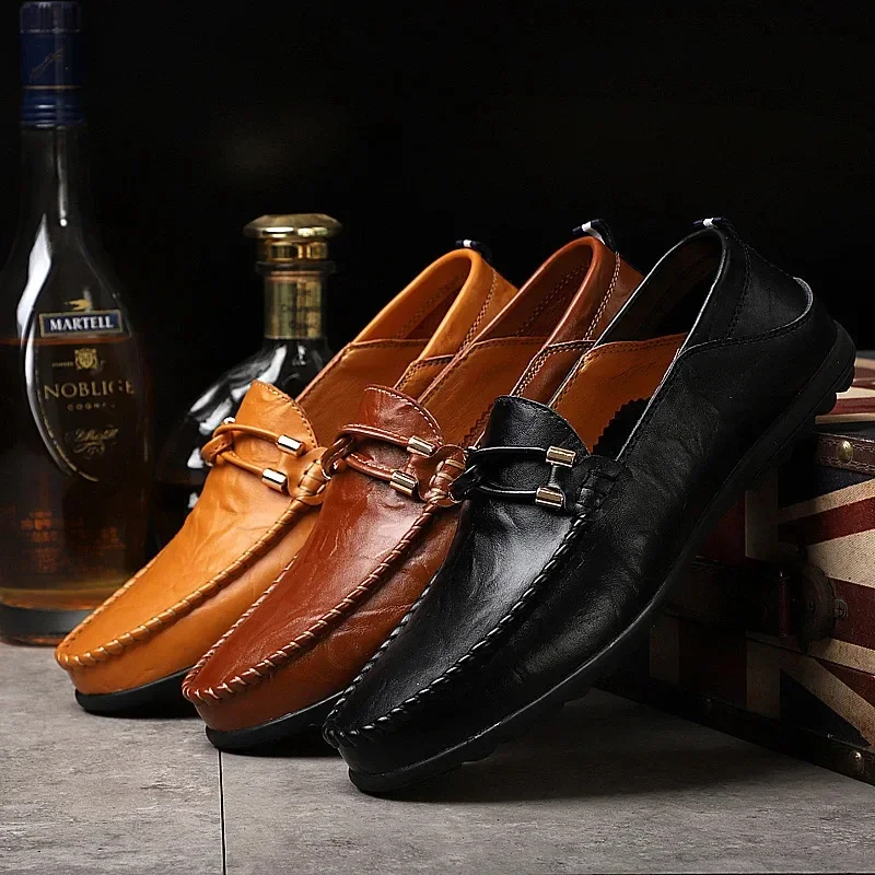 

Men Casual Shoes Genuine Leather Luxury Brand 2023 Mens Loafers Moccasins Breathable Slip on Black Driving Shoes Plus Size 38-47