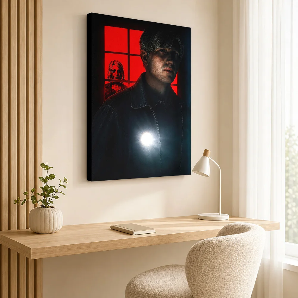 James Sunderland And Maria Silent Hill Framed Canvas Poster Personalized Photo Color Block Wall Art For Console Gaming Corner