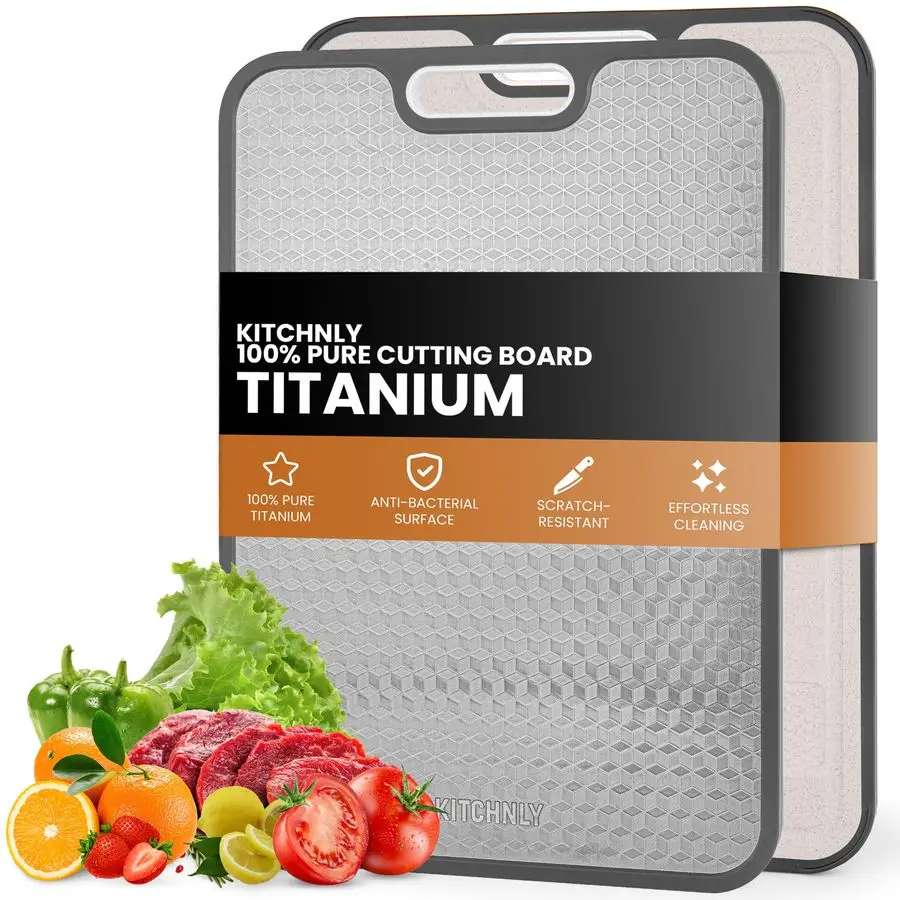 

Titanium Cutting Board for Kitchen Large 16 x 11 100 Pure Titanium amp Wheat Straw PP Double Sided Chopping Board Hygienic, NonT