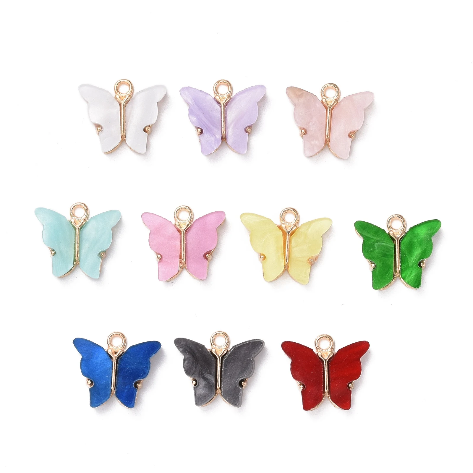 

Pandahall 100Pcs Mixed Color Butterfly Shape Alloy Acrylic Pendants Light Gold Color Charm For Bracelet Neckalce Earring Jewelry