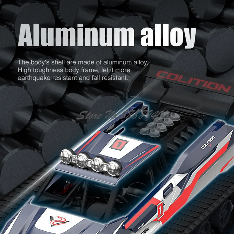 1: 12 Crawler Type Spray Remote Control Tank 2.4G Alloy LED Floodlight All Terrain High Speed Off-Road Radio Control Tank Car