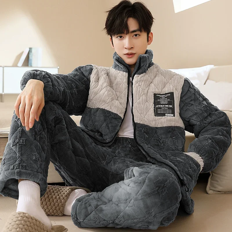 Coreano Inverno Addensare Caldo Vestiti Per La Casa Cardigan Con Cerniera Pigiama Set Uomini Vestiti Per La Casa di Grandi Dimensioni XL-3XL Pigiama In Pile di Corallo Hombre