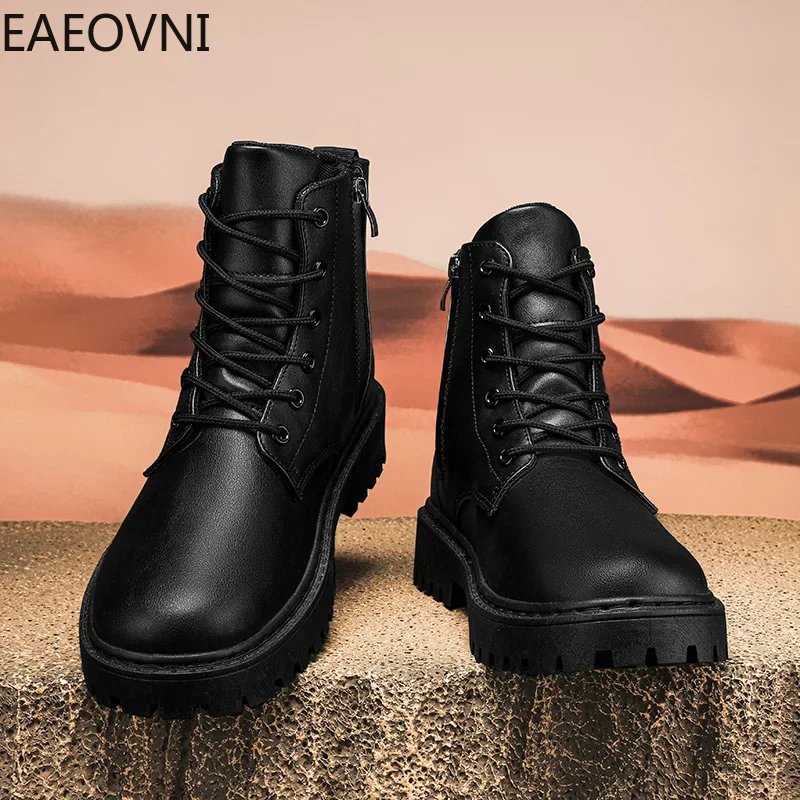 Leather Boots Safety Boot Man Low Tops Easy To Clean Trendy All-match Height-increasing Booties for Men British Style New Style