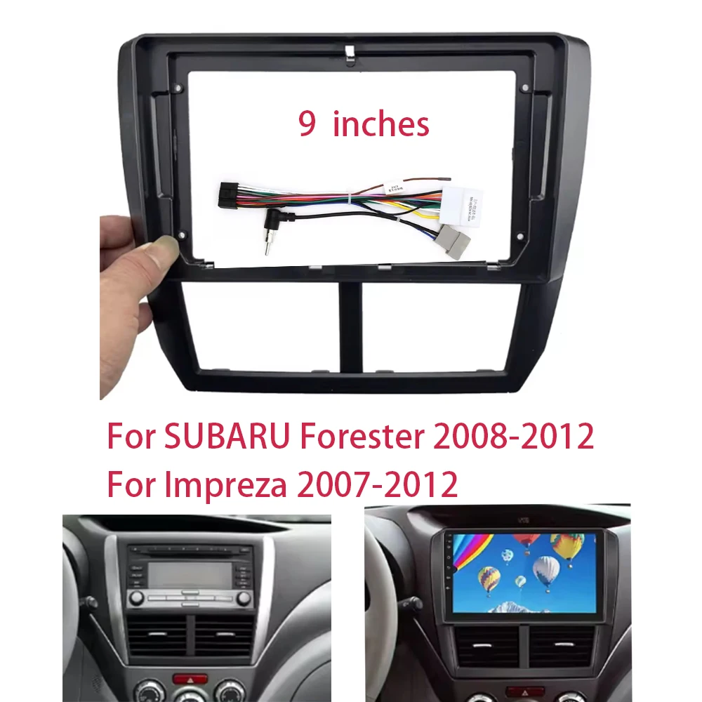 For Subaru Forester 3 SH Impreza WRX XV 2007-2014 9 inch Fascia Stereo Panel 16PIN Harness Wire Car Android Radio Frame