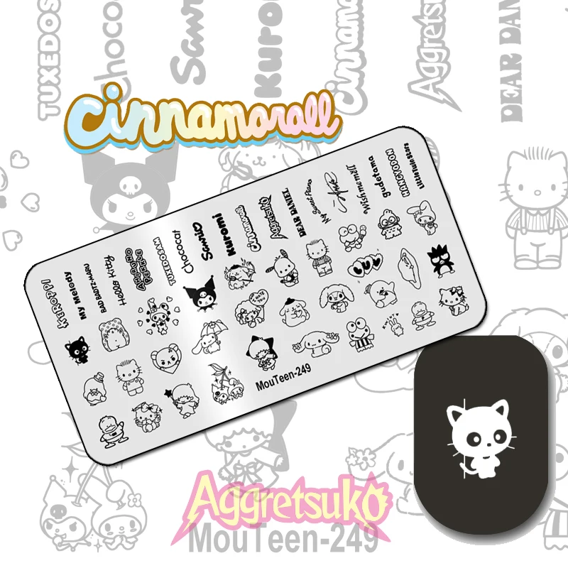 Nagelstempel MouTeen249 Letter Gemengde Sanrio Hello Kitty Nagelplaten Stempel Koning Manicure Set Voor Nail Art Stempelen