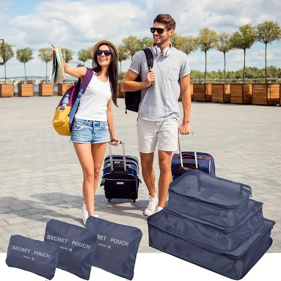 6 unids/set bolsa de almacenamiento de viaje rosa/azul/gris bolsa de almacenamiento de ropa interior impermeable de gran capacidad bolsa con cremallera