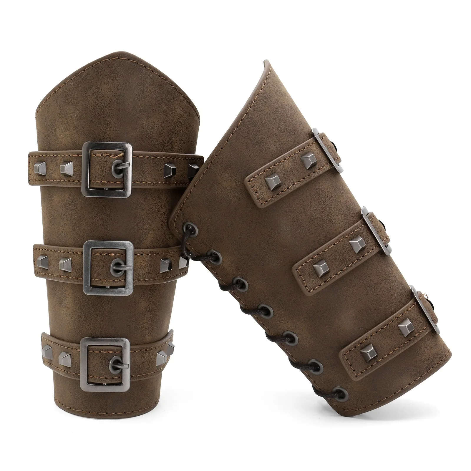 Middle Ages Man Leather Wrist Guard Retro Punk and Herringbone Wrist Guard Carnival Cosplay Costume Accessories Arm Guards