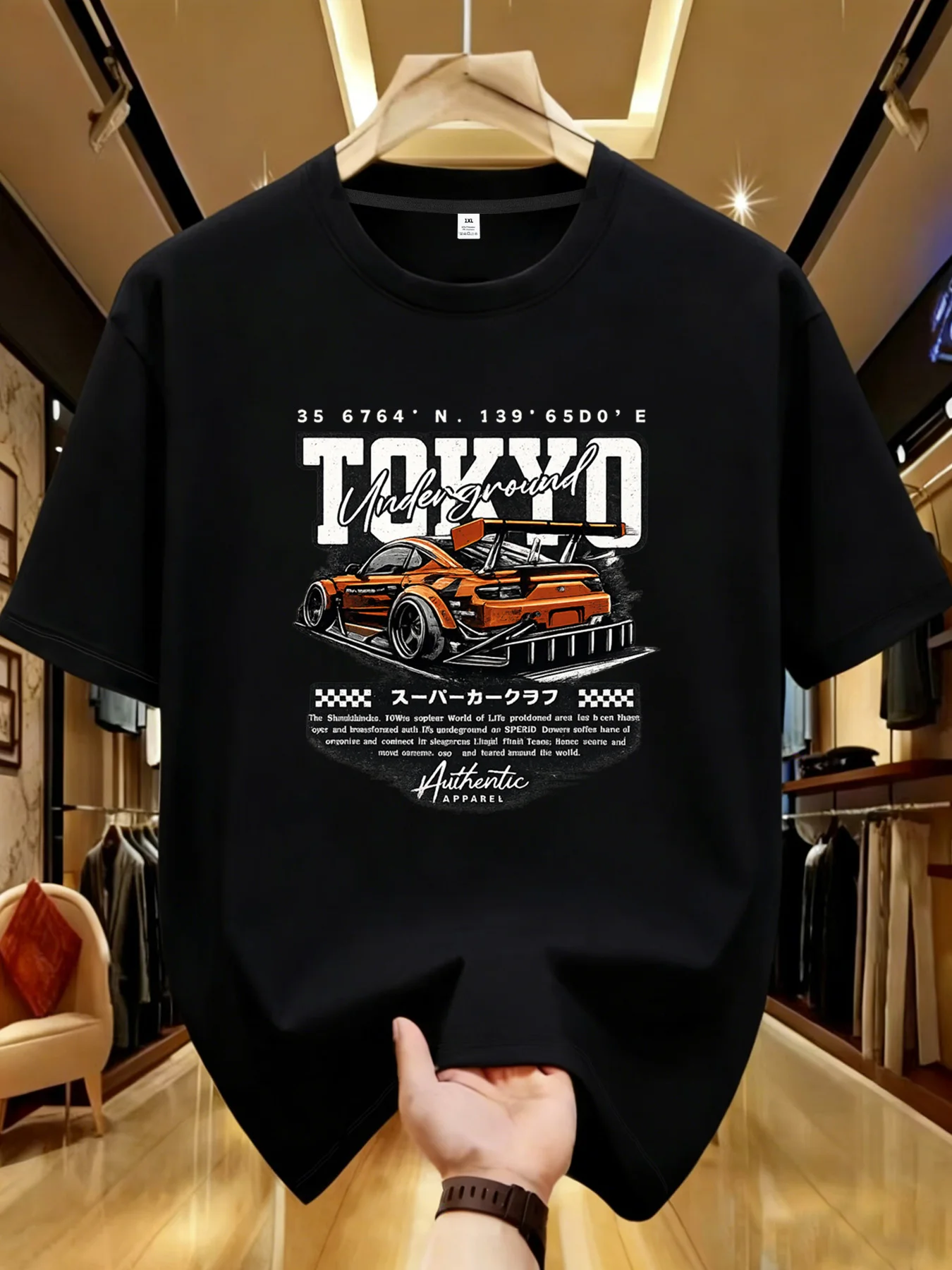 

【YJ0004】Racing car and letters Plus size women's round neck short sleeve T-shirt with elastic half sleeves and trendy prints