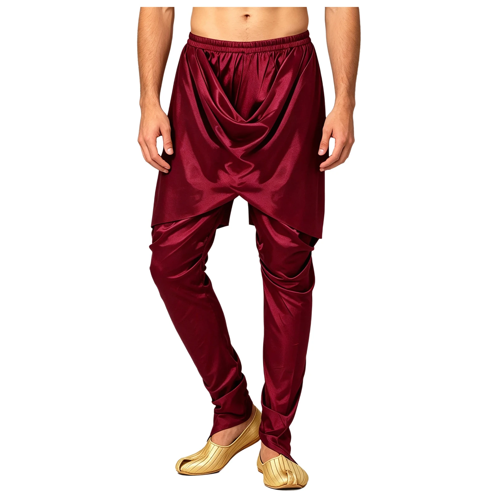 Men Arabian Costume Satin Dhoti Pants Casual Cross-wrap Draped Baggy Trousers for Halloween Egyptian Pharaoh Cosplay Trousers view 2