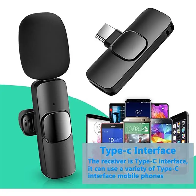 2PCS Audio Video Recording Mini Mic Phone For IPhone Type-C PC Computer Lapel Clip Wireless Lavalier Microphone K9