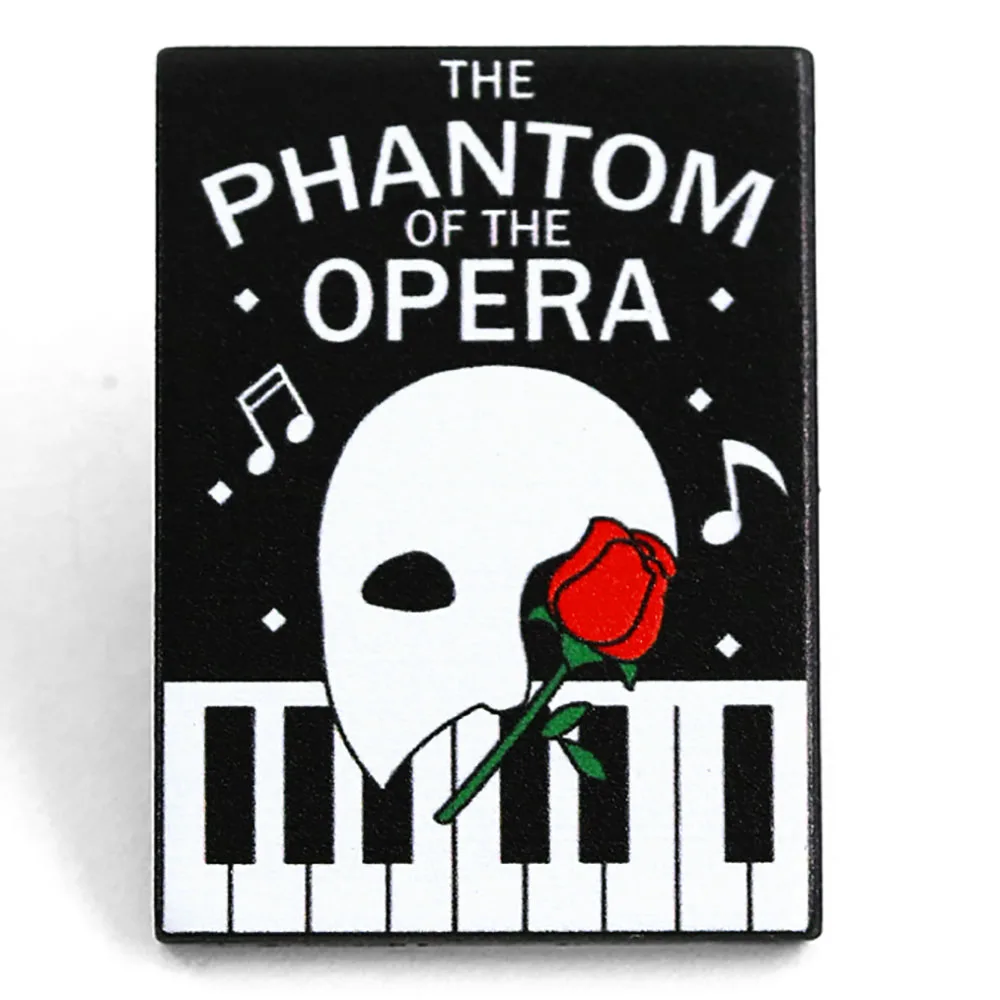Broche de Metal del Fantasma de la Ópera, Máscara de Media Cara, Rosa Roja Esmaltada, Pin de Piano, Insignia Metálica, Decoración para Bolsos y Artículos de Fans