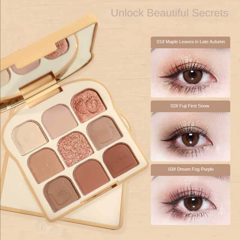 Cute Toast 9colors Pearlescent Eyeshadow Palette Blush Matte Eye Plate Lasting Water Proof Female Cosmetic Makeup Palette Beauty