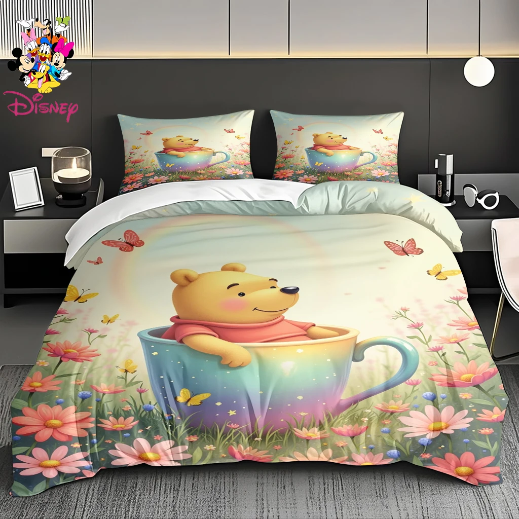 

2/3pcs Disney Winnie The Pooh Duvet Cover Set Without Filler Fashionable & Comfortable,Perfect for Family Bedrooms & Guest Rooms