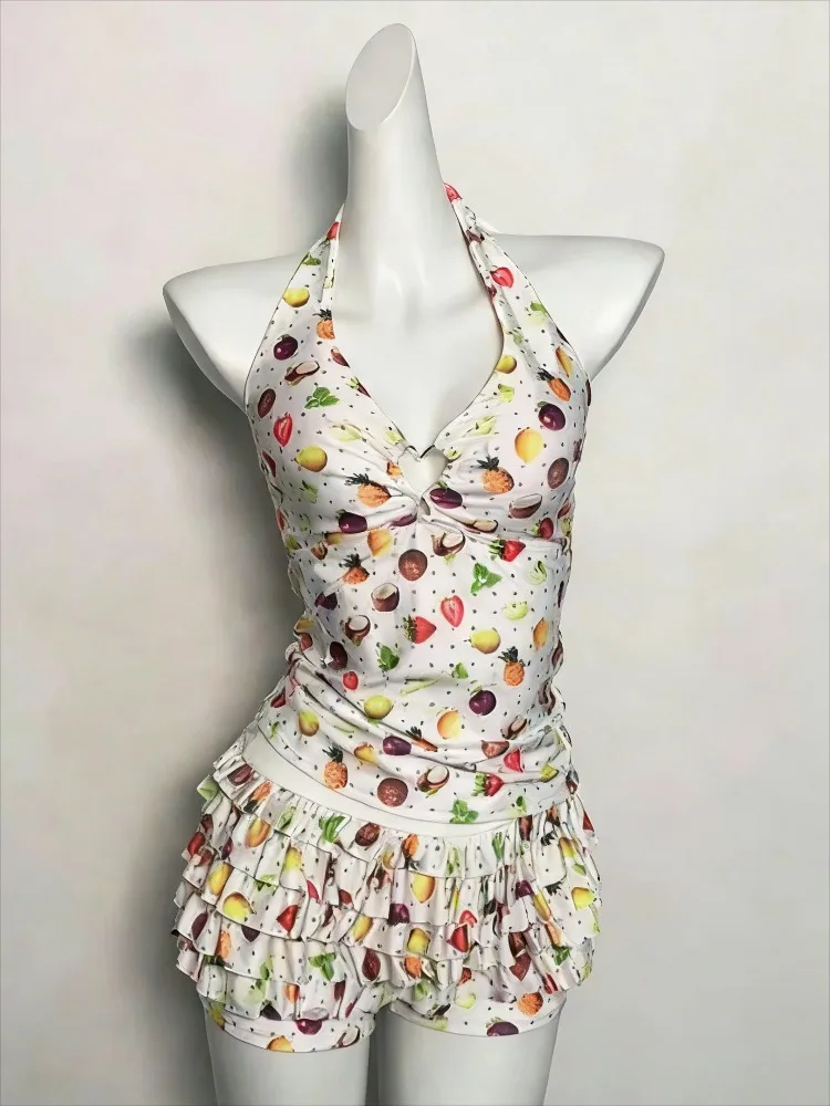 

Lovely Y2k Retro Sweet High Waist Bikini Women Two Piece Print Trendy Swimwear Set Beach Holiday Summer Party Fashion 2026 New